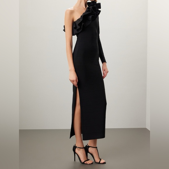Herve Leger Asymmetrical Ruffle Gown, L - Picture 3 of 12